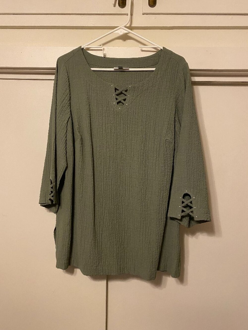 JM Collection, olive green, soft, comfy Boho tunic, size 1X